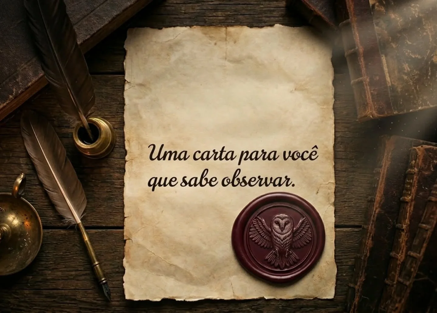 ​Encontrei este envelope entre os volumes da biblioteca hoje cedo. O cheiro de papel antigo e a cera do carimbo ainda pareciam frescos... como se algu&eacute;m tivesse acabado de deix&aacute;-lo ali.

​A mensagem &eacute; clara para quem tem a corage