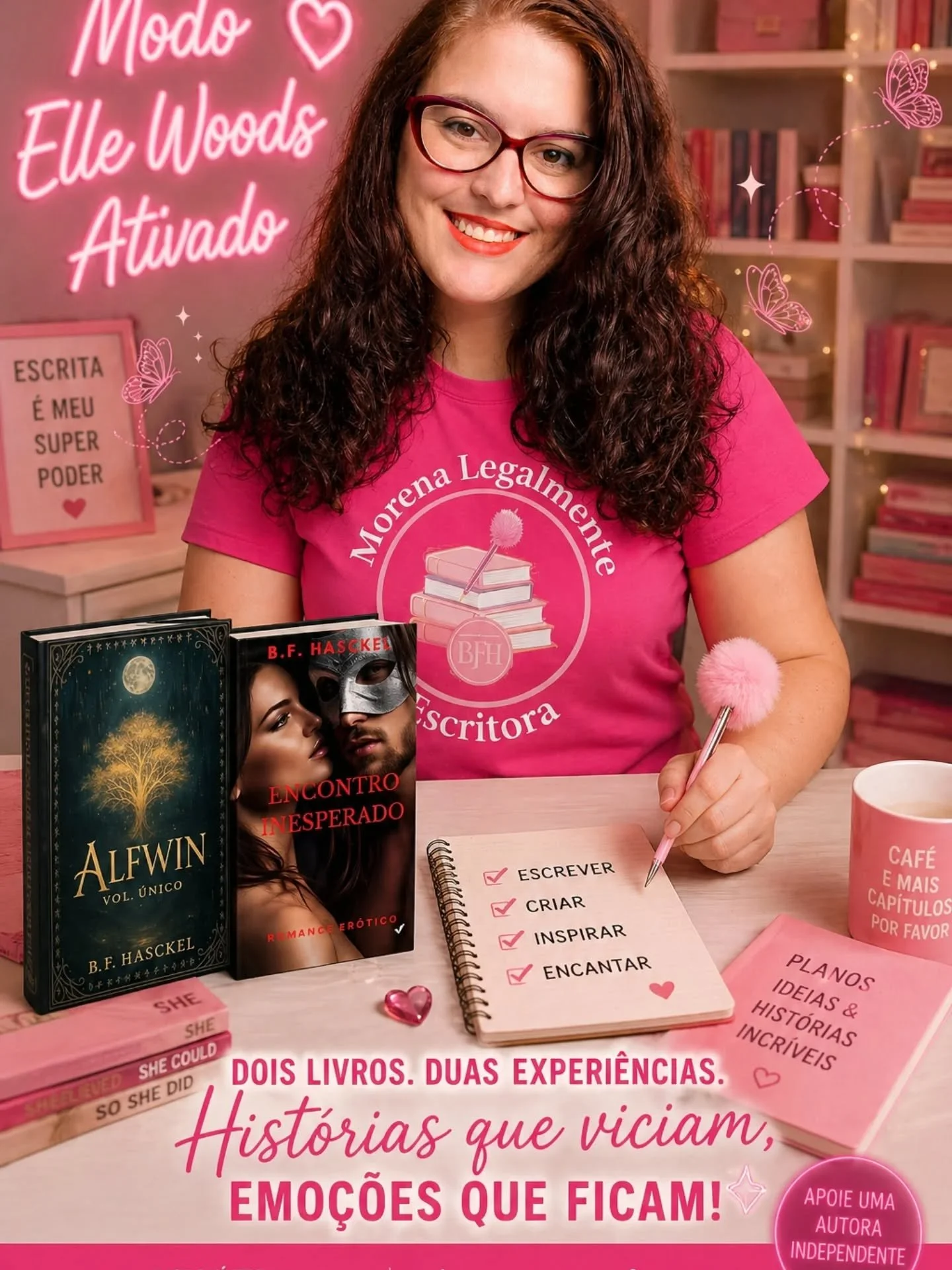✨ Modo Elle Woods: ATIVADO 💖📚

Sim, eu escrevo.
Sim, eu publico.
E sim&hellip; voc&ecirc; vai se apaixonar pelas minhas hist&oacute;rias.

🔥 Dois livros. Duas experi&ecirc;ncias completamente diferentes:

💫 Alfwin &mdash; fantasia envolvente que 