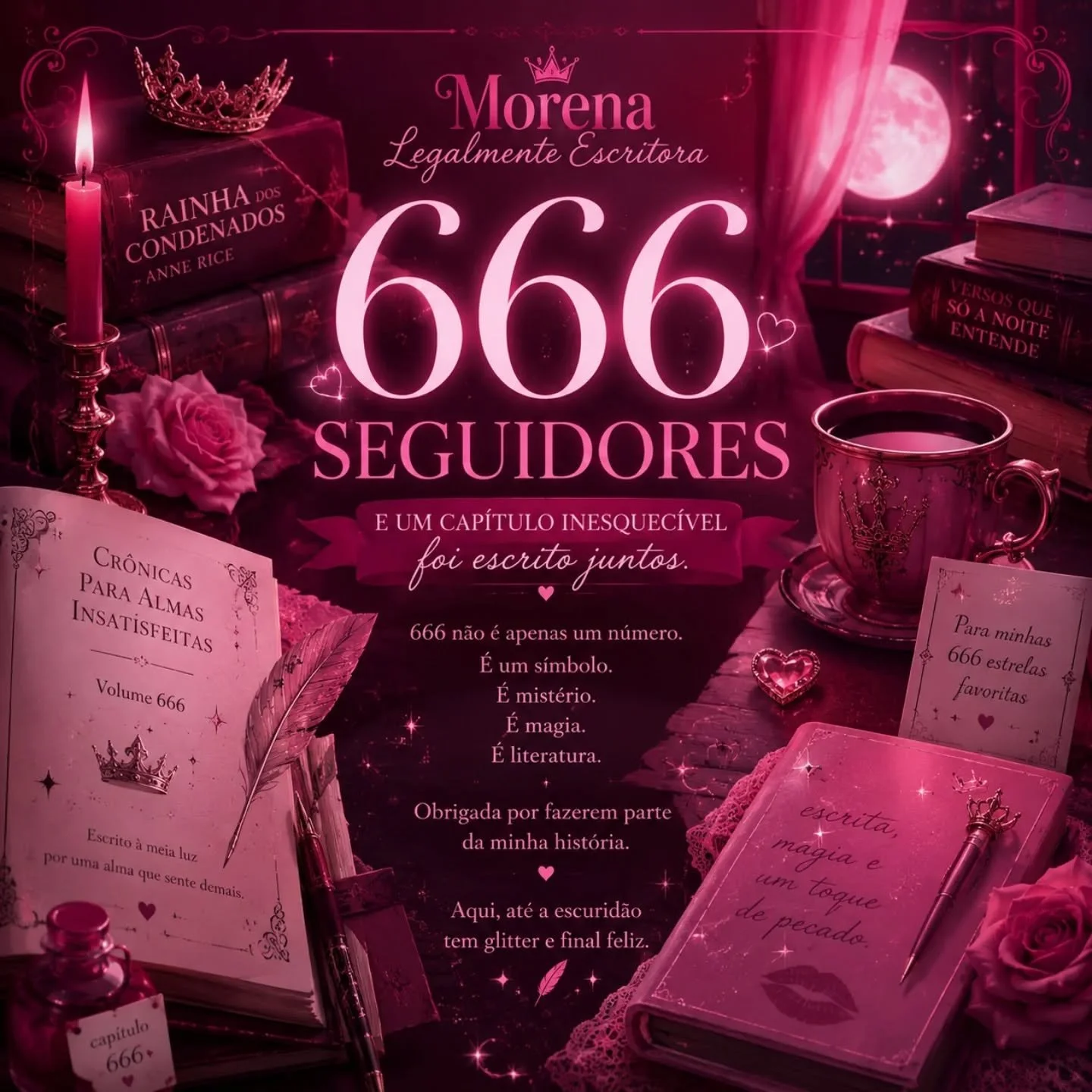 &ldquo;Cheguei em 666 seguidores e em vez de fugir&hellip;
fiz um post rosa com glitter. 😂🩷
A est&eacute;tica venceu o medo.&rdquo;
