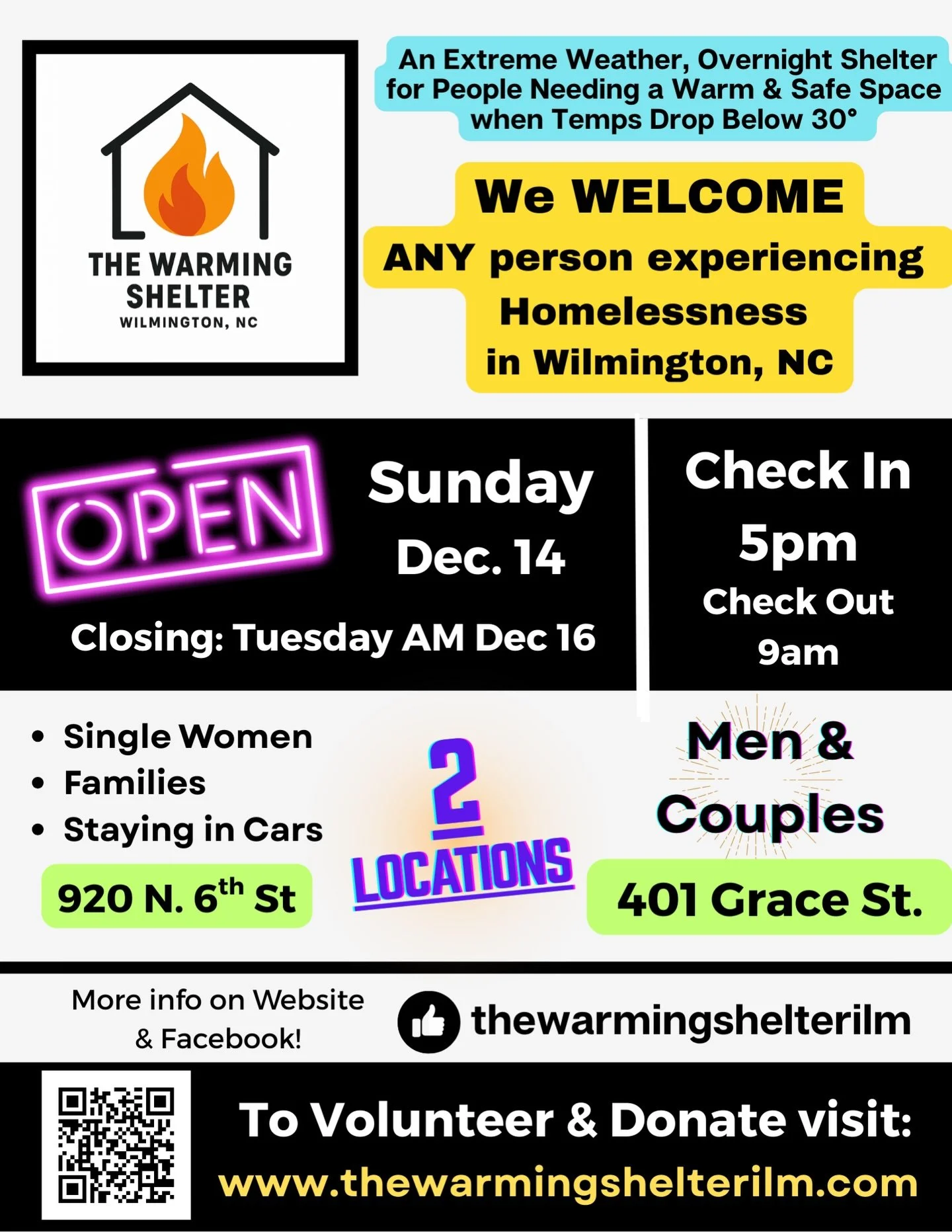 🚒 From Local 129  Firefighters 🚒

As temperatures drop below 30&deg;, The Warming Shelter Wilmington opens to provide a warm, safe place for anyone in our community experiencing homelessness.

📅 OPEN: Sunday, December 14
⏰ Check-in: 5:00 PM
⏰ Chec