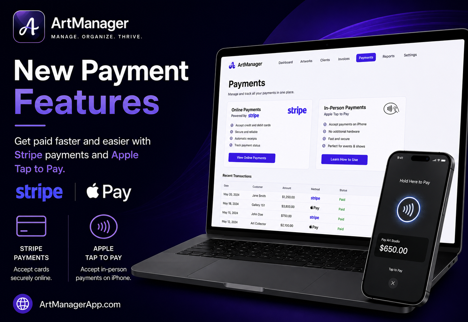Accept cards anywhere your studio goes — Stripe and Tap to Pay come to ArtManager