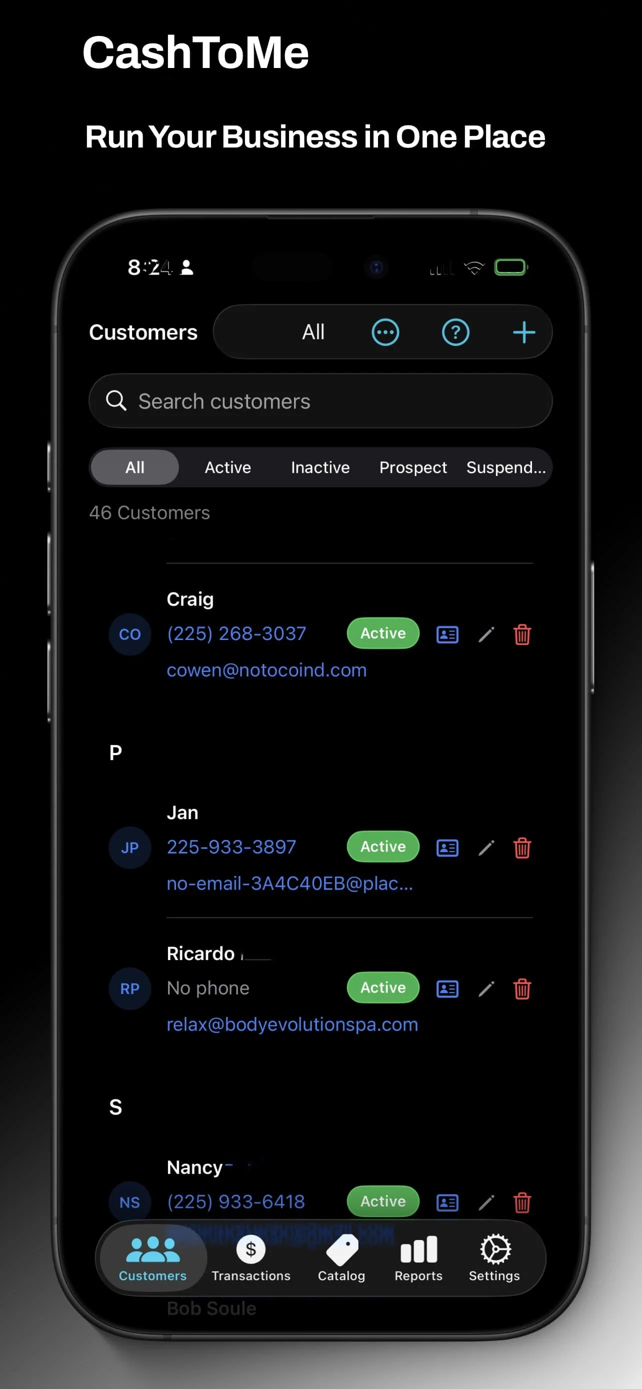 CashToMe — Customers screen on iPhone
