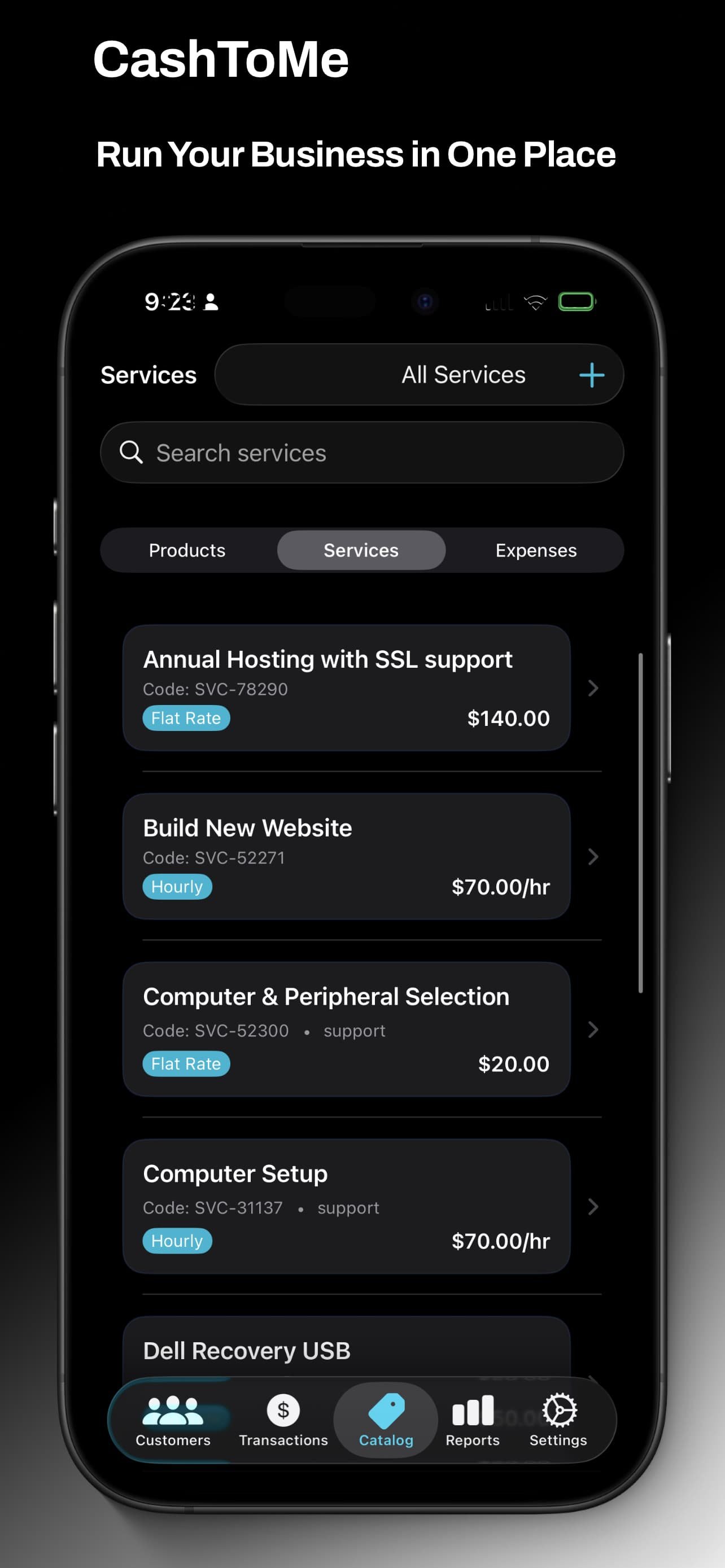 CashToMe — Invoices screen on iPhone