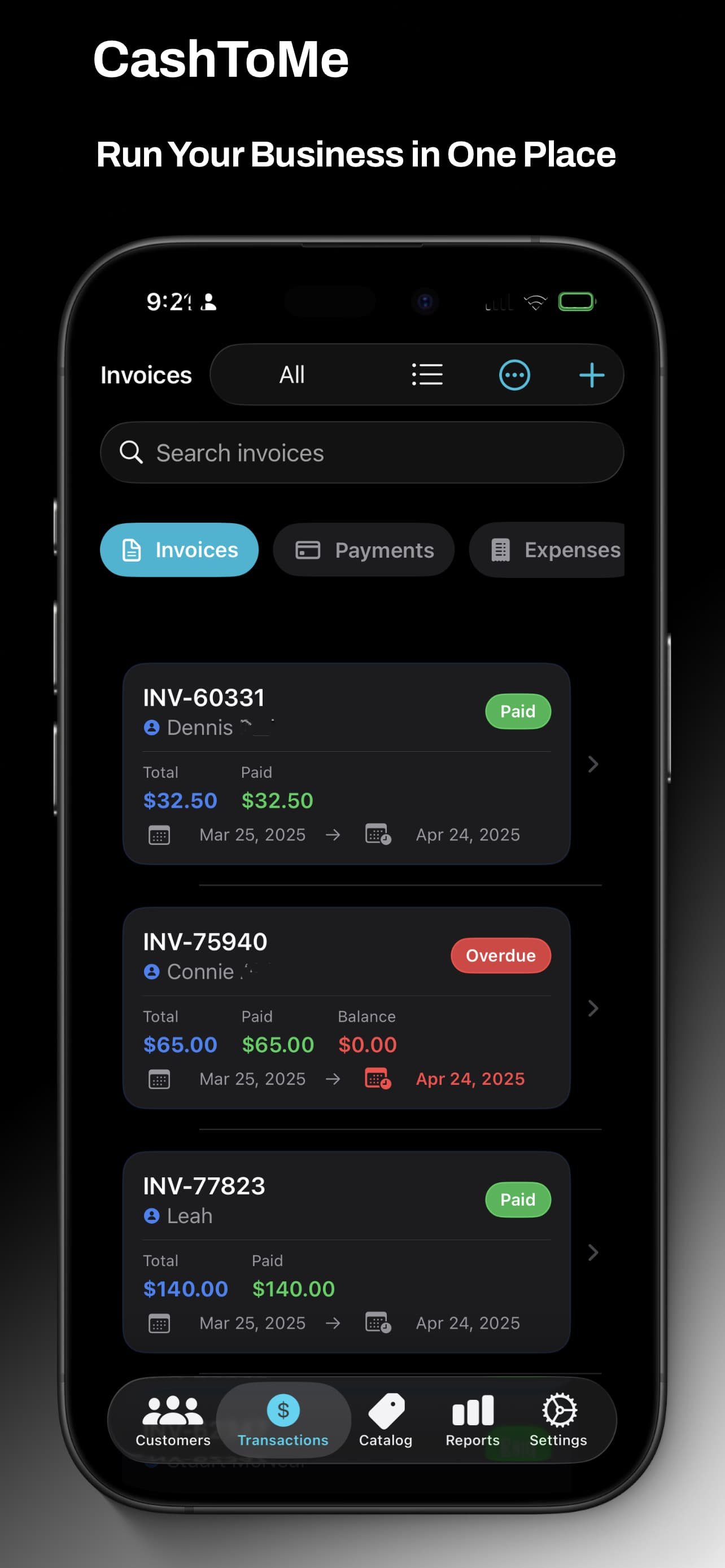 CashToMe — Catalog screen on iPhone