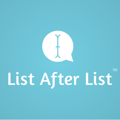 Logo for List After List with a stylized tree inside a speech bubble