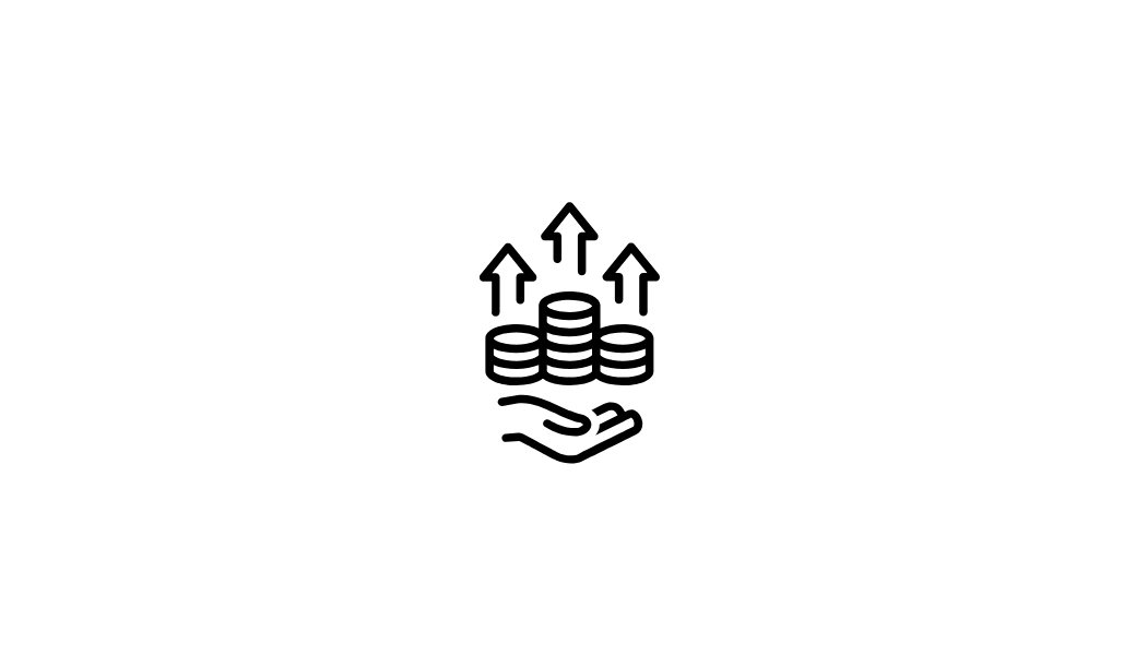 Symbol eines Hand, die Münzen hält, mit aufsteigenden Pfeilen darüber, auf grauem Hintergrund
