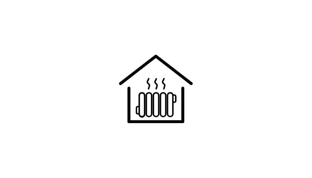 Symbol für eine beheizte Indoor-Hütte oder Sauna mit einem Heizgerät, das Wärme abgibt.
