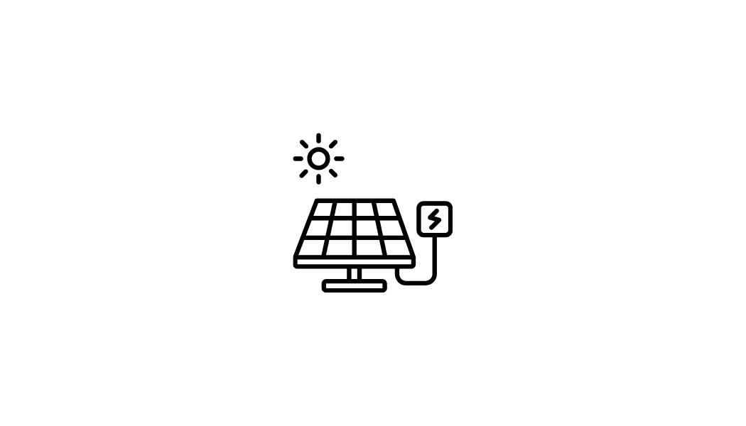 Symbol für Solarenergie mit Solarpanel, Sonne und Steckdose