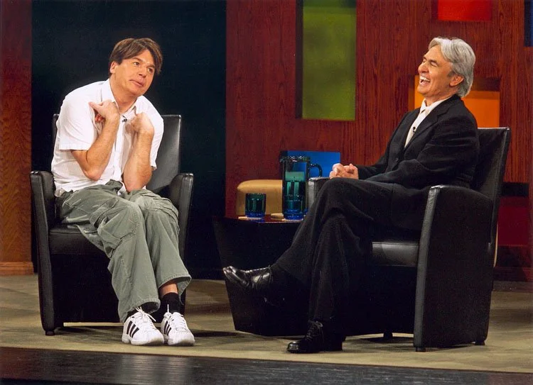 Mike Myers laughs with David