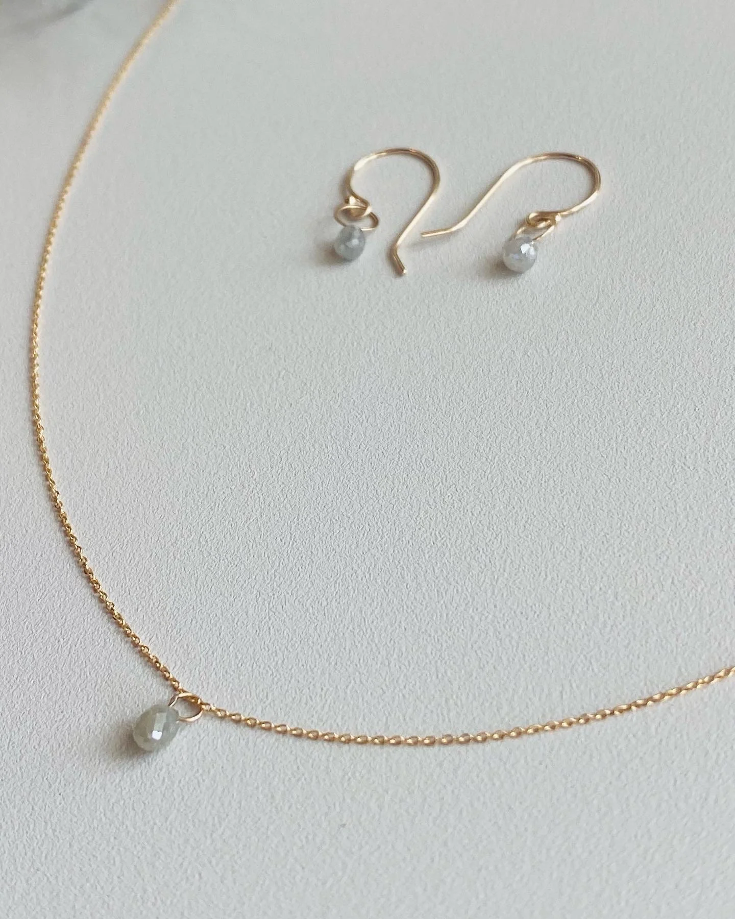 Raw Diamond Tear Drop Necklace & Earrings