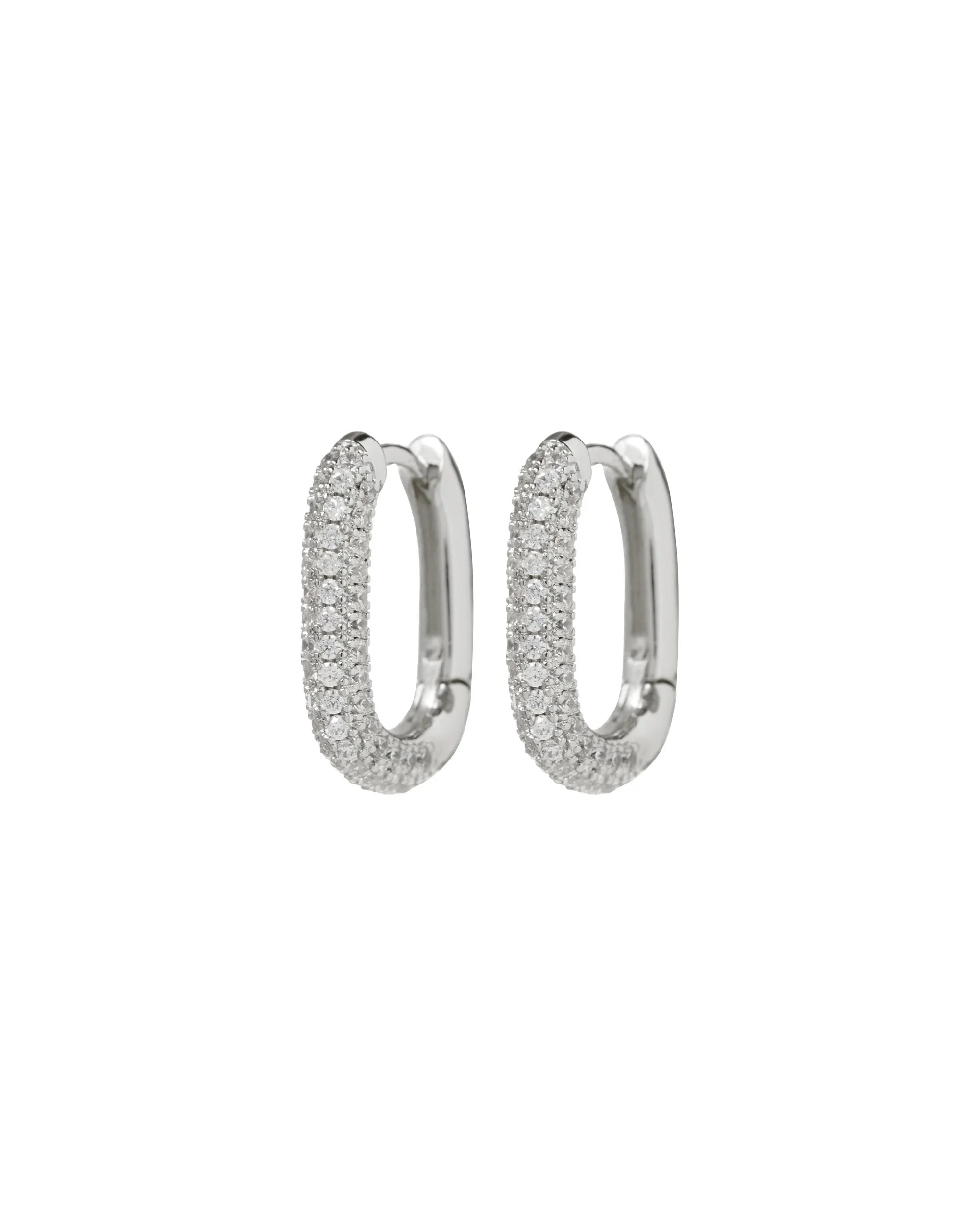 Pave Chain Link Huggies - Silver