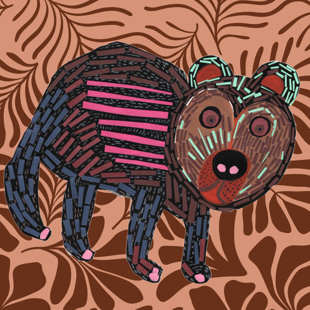 Everyday Activation Card — Bear. Cybele Rowe original artwork: a bear rendered in layered ochre and dark earth tones against a warm ground.