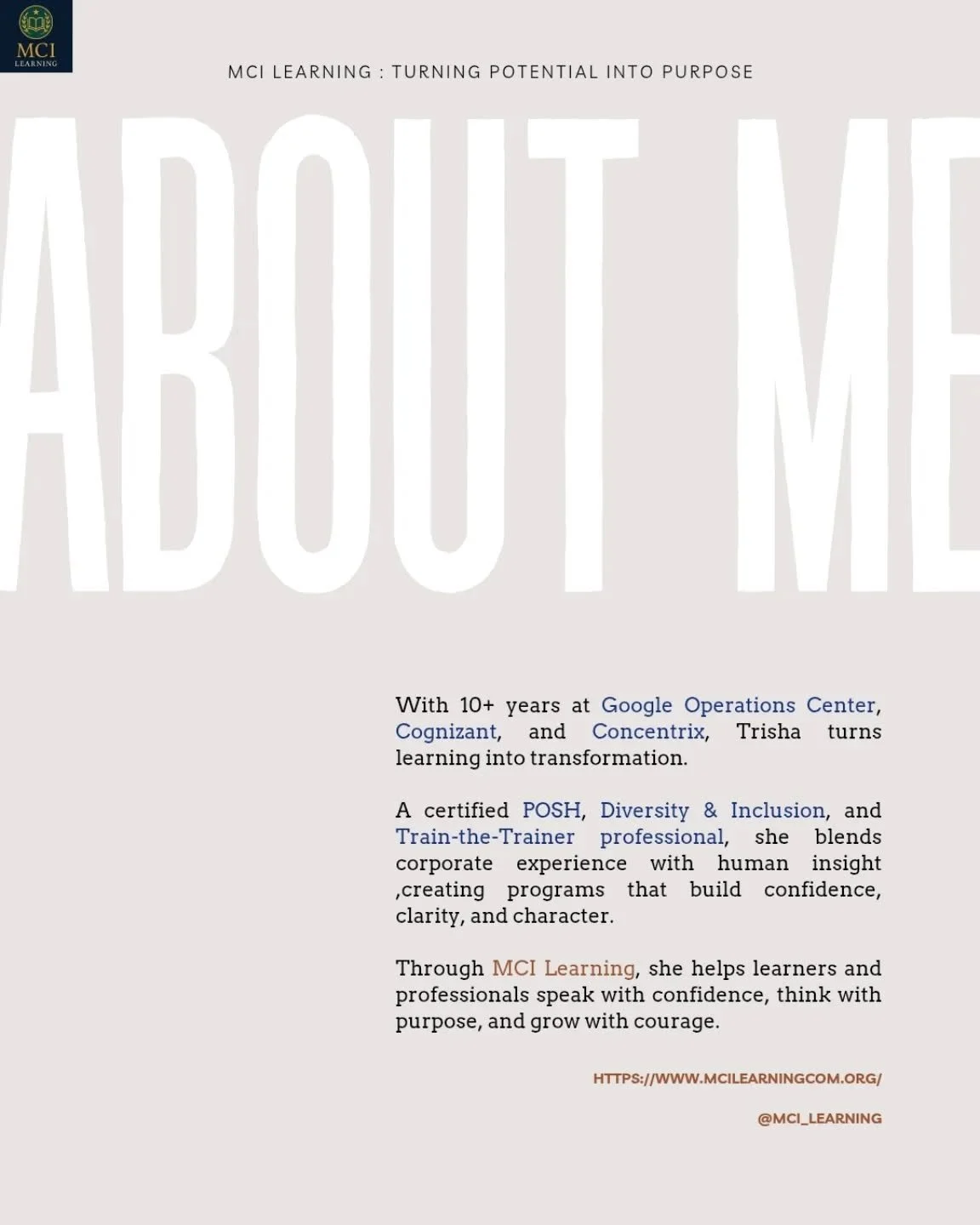 At MCI Learning, we go beyond grades, building confidence, curiosity, and character. 
.
[ MCI Learning , Education , Educator , Educational Institute , Confidence Coach , Success , Leadership, Training , Coaching , Corporate , Confidence , Guidance ,