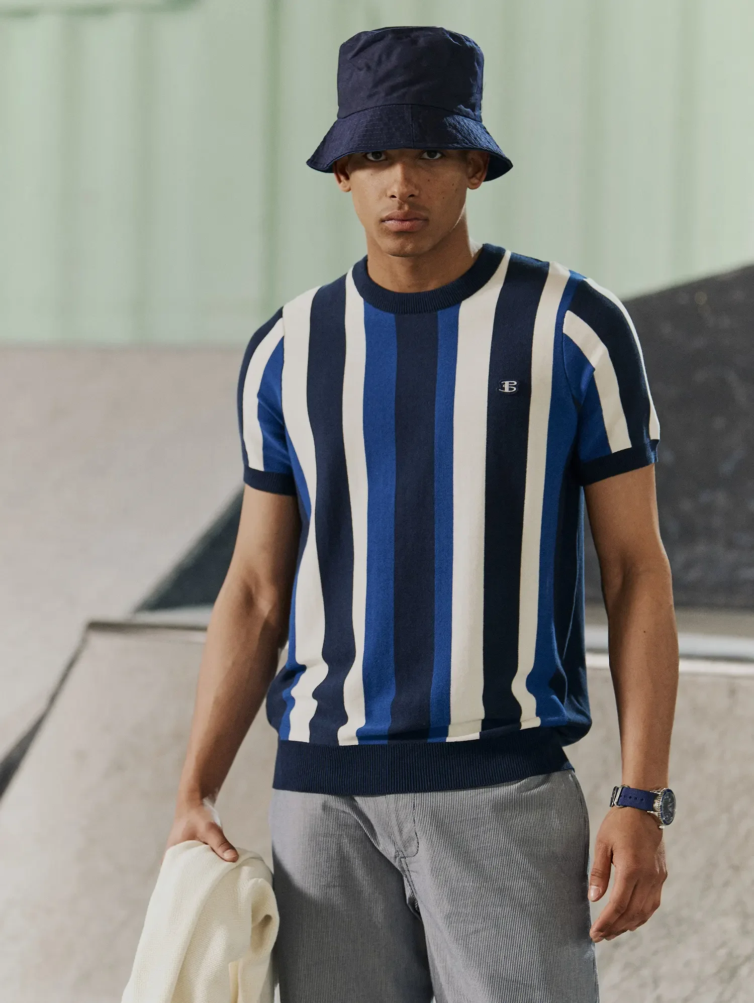 ecommerce-photography-mens-striped-tshirt-on-model-lifestyle.webp