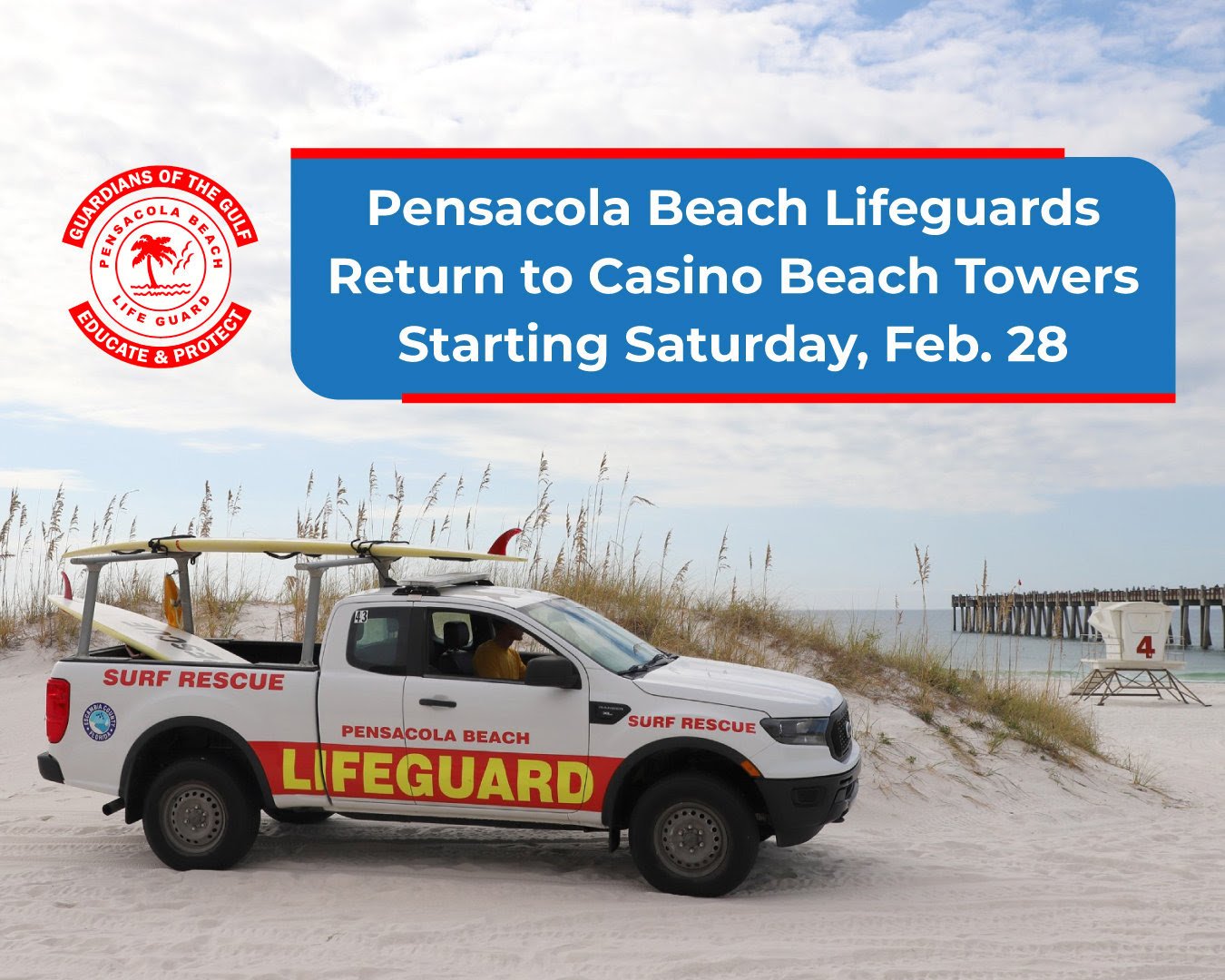 Pensacola Beach Lifeguards Return to Towers on Casino Beach Feb. 28