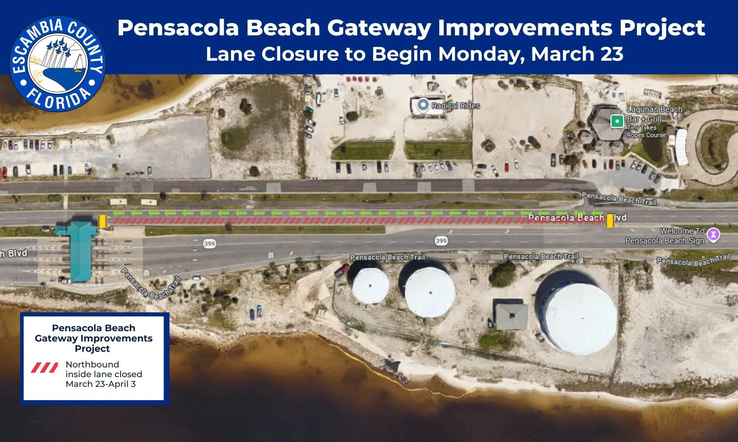 Pensacola Beach Boulevard Temporary Lane Closure Extended To April 10