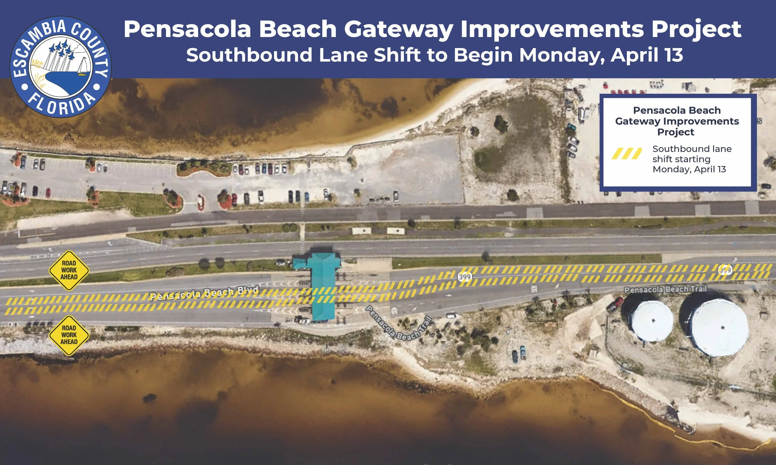 Pensacola Beach Boulevard Temporary Lane Shift Begins April 13