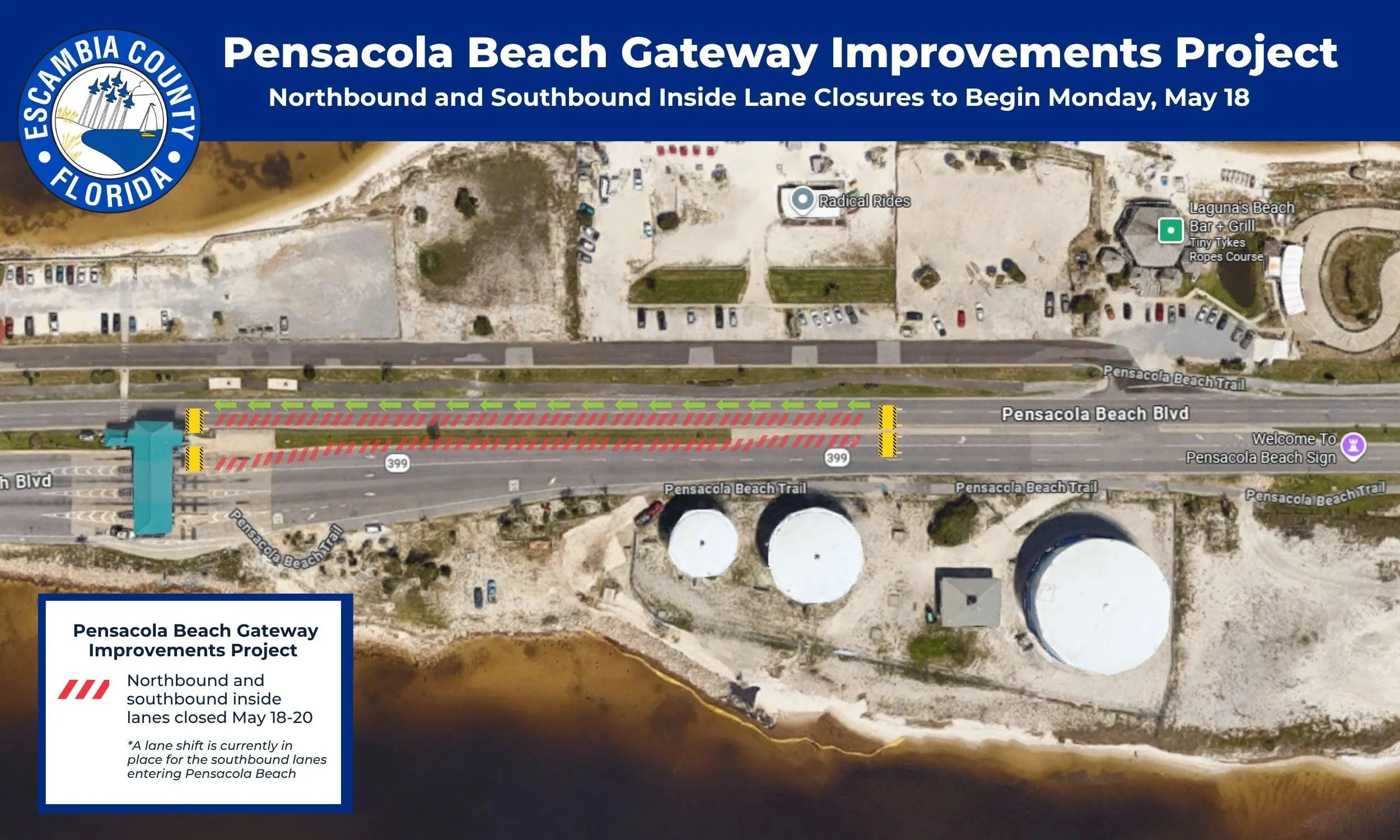 Pensacola Beach Boulevard Temporary Lane Closures Begin May 18