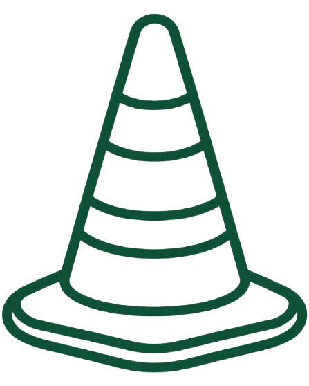 Line drawing of a traffic cone with a rounded square base and a cone shape with three horizontal segments.