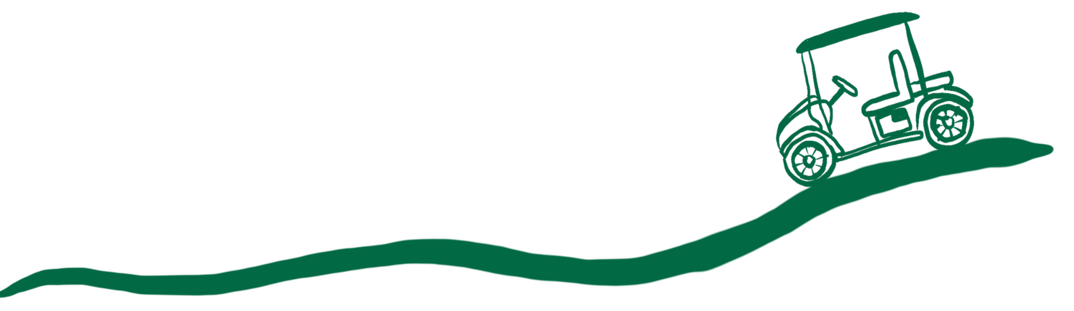 A black and green stylized golf course logo with a golf cart on a hill and a winding path.