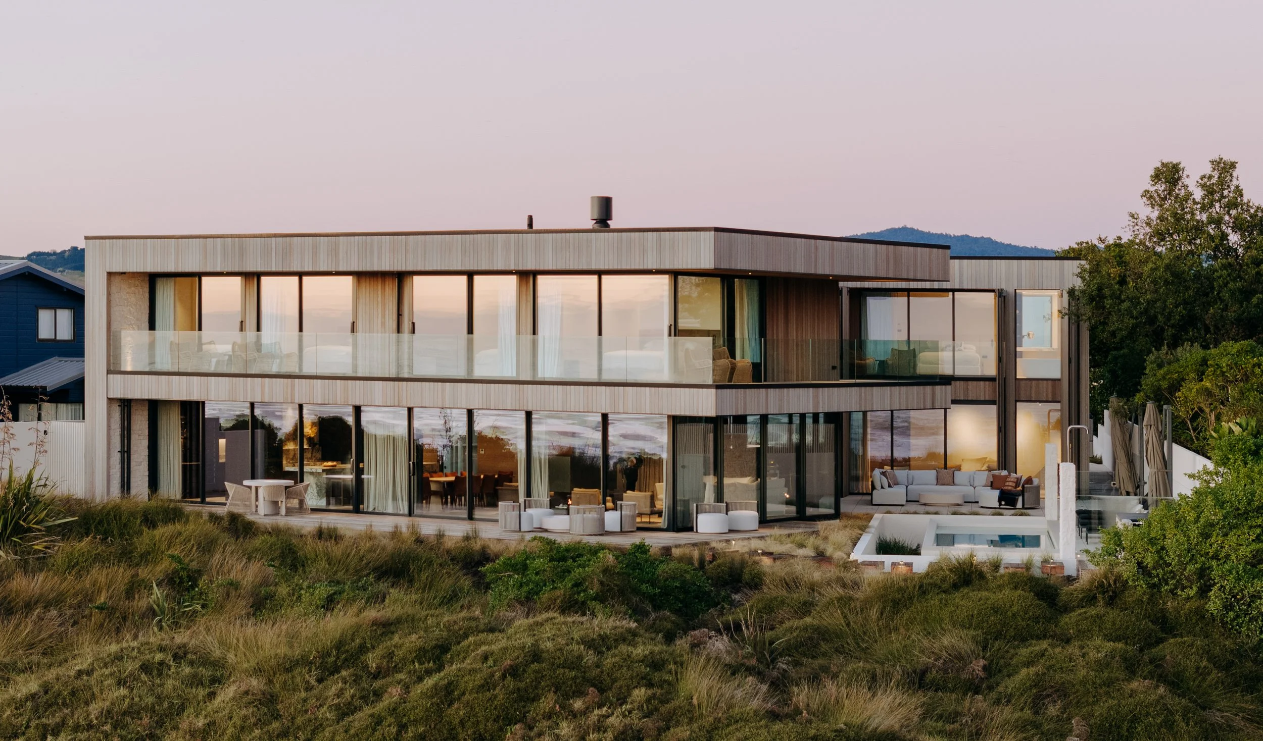 Completed beachfront home exterior, Papamoa, Carnachan Architecture