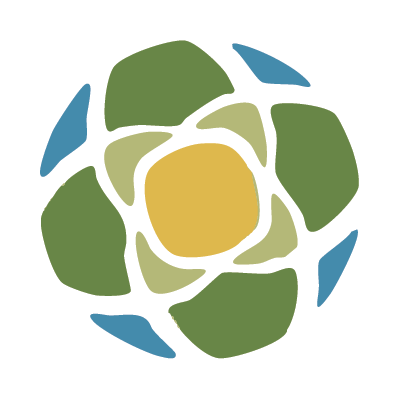 Abstract floral pattern with green, yellow, and blue colors