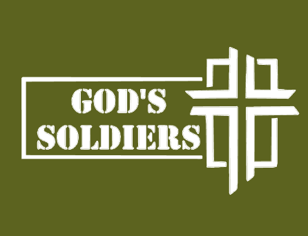 Logo with the text 'God's Soldiers' and a stylized cross design on a green background.