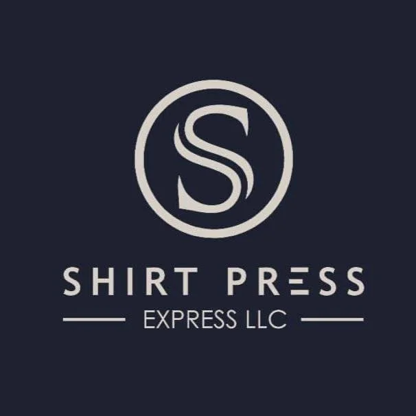 Logo for Shirt Press Express LLC featuring a stylized letter 'S' inside a circle with the company name below.