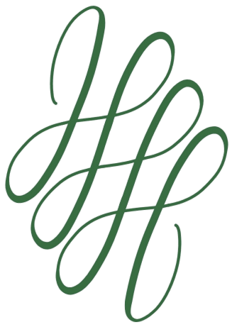 Stylized green monogram with elegant cursive design.