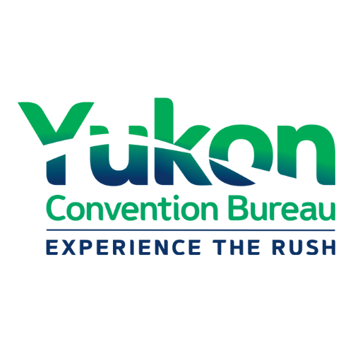 Logo for Yukon Convention Bureau with the tagline "Experience the Rush" in blue text.