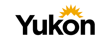 Yukon logo with black text and a yellow sunburst above the letter 'o'