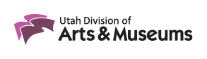 Utah Division of Arts & Museums logo with purple abstract shape and black text