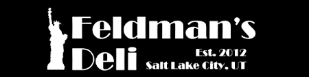 Logo for Feldman's Deli in Salt Lake City, Utah, with a silhouette of the Statue of Liberty and text indicating establishment in 2012.