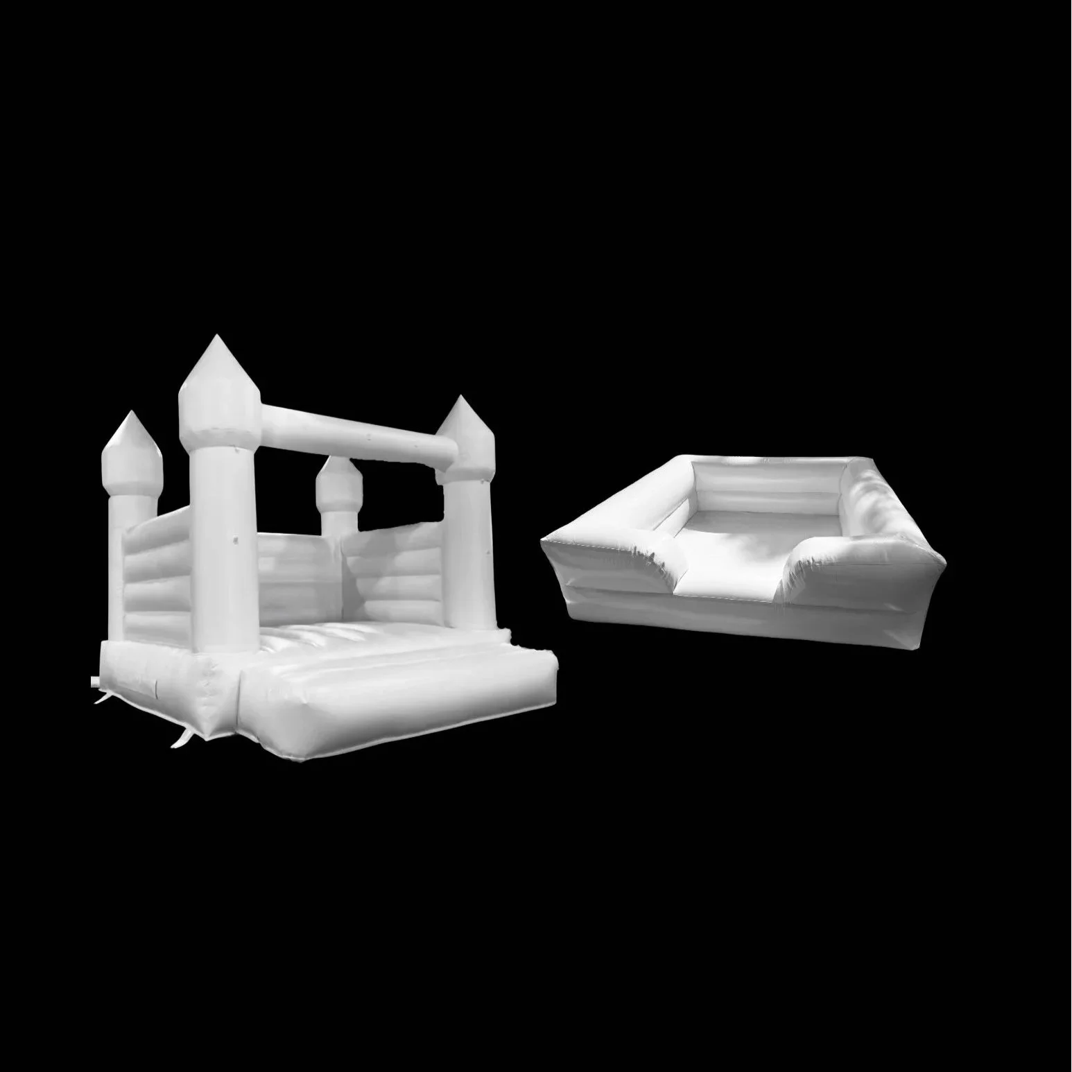 Two white modern bounce house with white ball pit in Winnipeg.