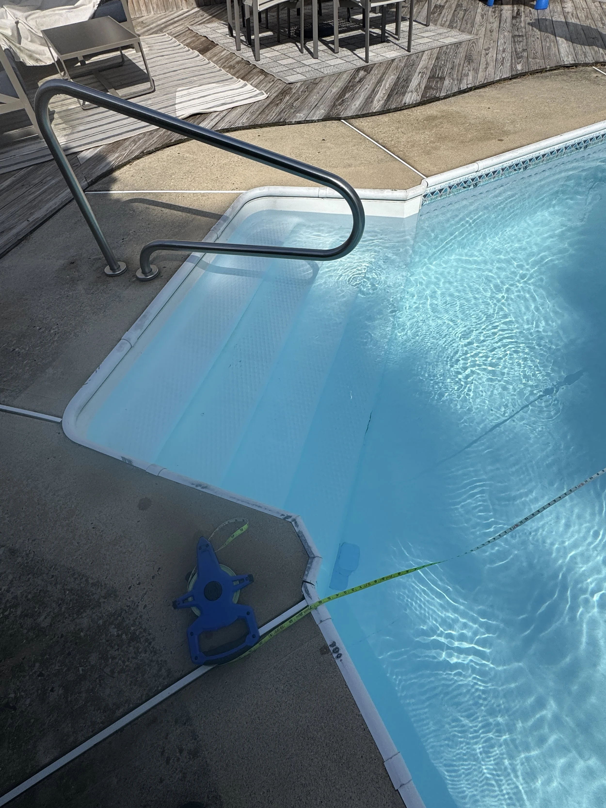 Fiberglass step will be replaced with steel liner over custom step