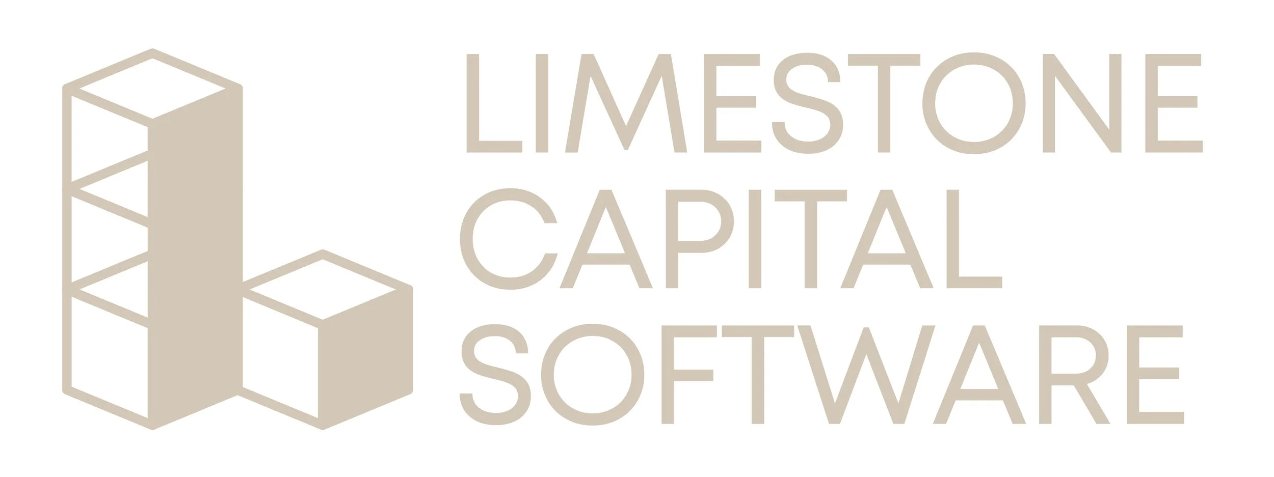 Limestone Capital Software logo with stylized layered rocks and company name in beige text.
