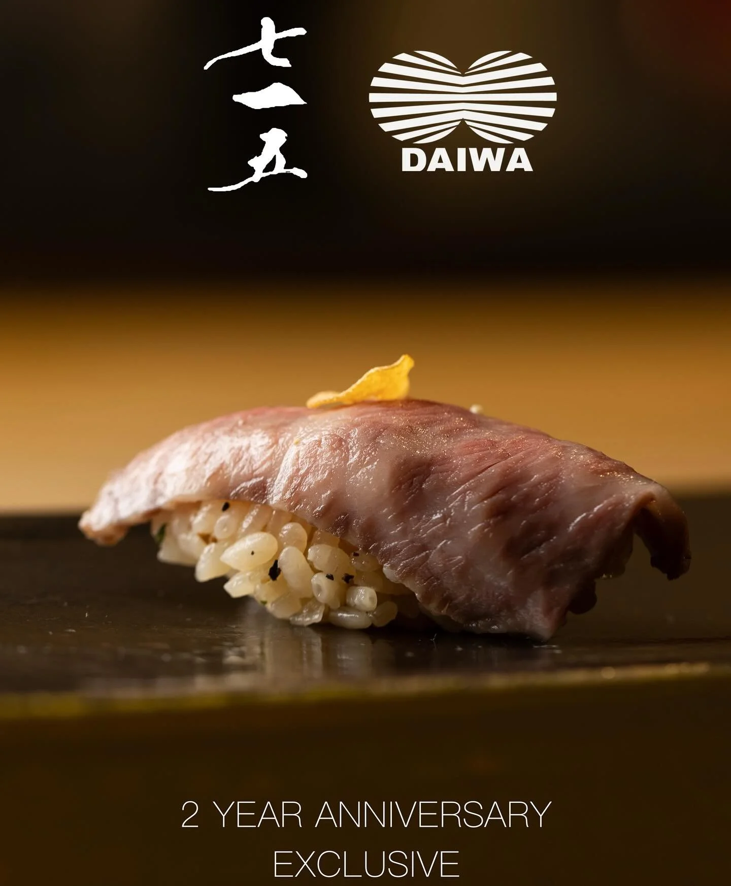 In continued celebration of our 2-year anniversary, we&rsquo;re excited to introduce @daiwa_wagyu_usa Wagyu top sirloin cap roast beef sushi as part of our omakase experience. We look forward to sharing this limited special offering with you!

Reserv