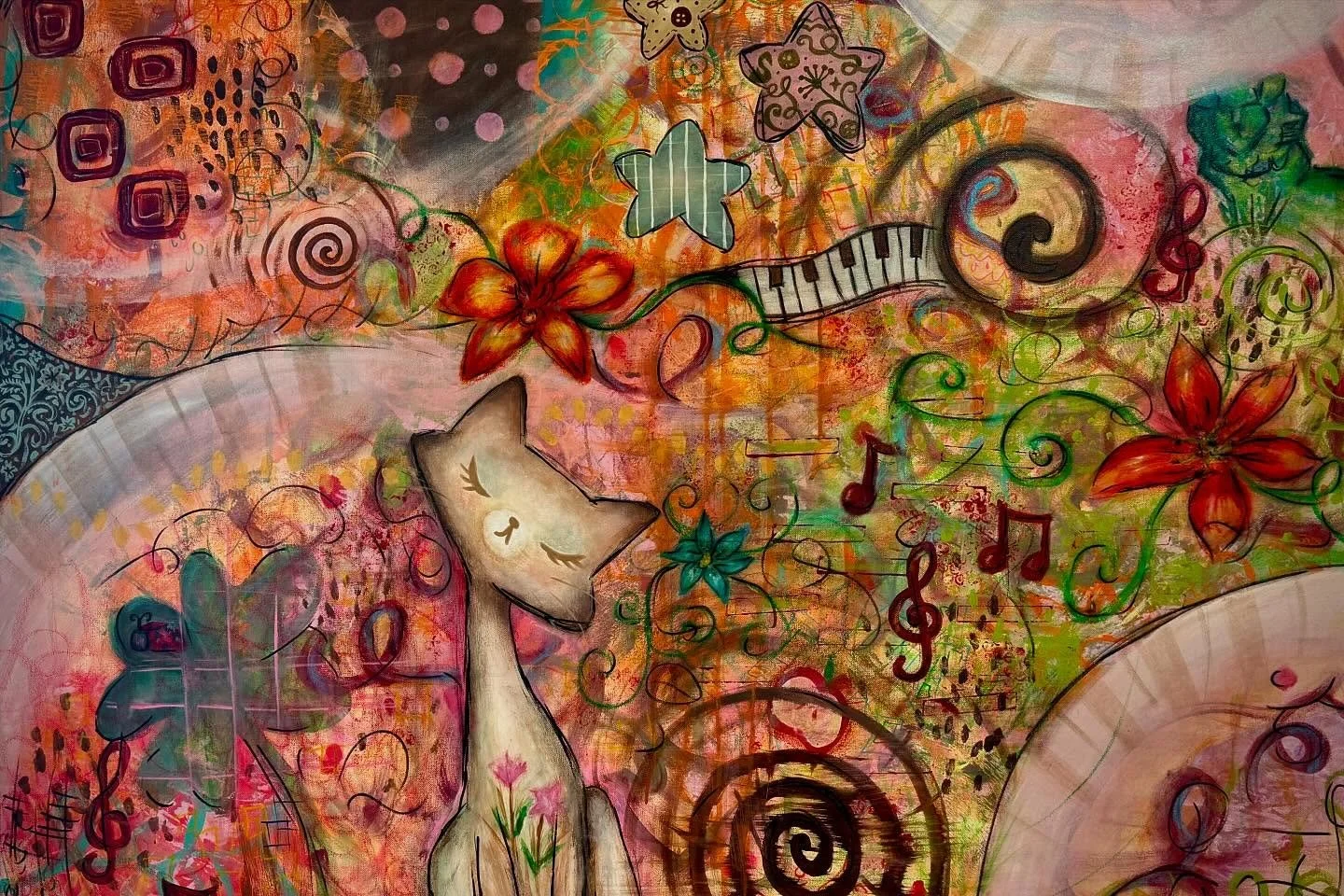 Painted this 3x4 ft canvas a while ago, posting it now! 🐞
&ldquo;Friends and Music&rdquo;
Swipe to see how discarded objects became part of this painting&rsquo;s abstract layers 🍎
{Not for sale}