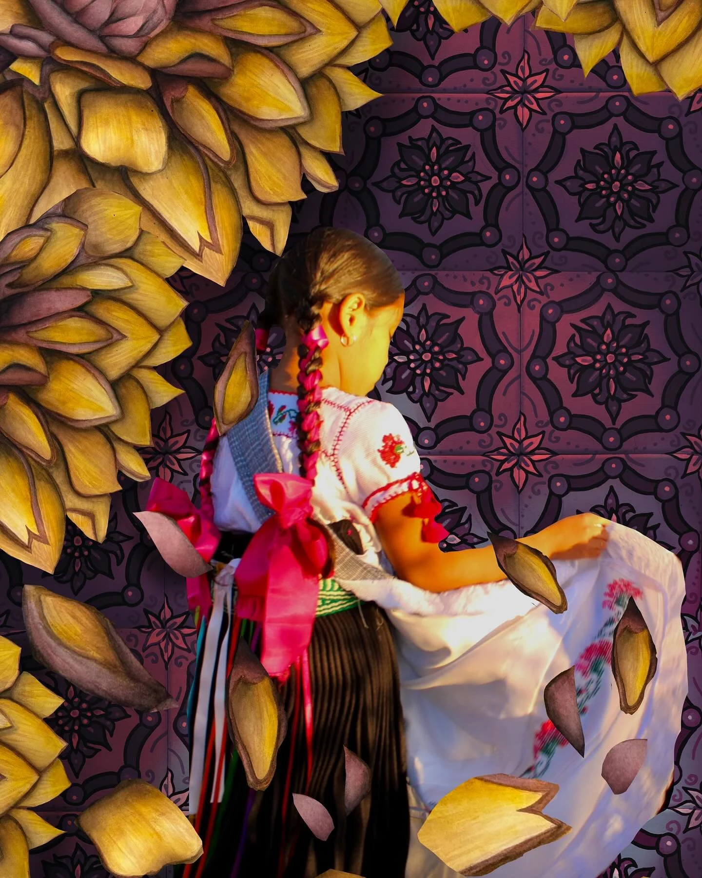 my digital/mixed media collage &ldquo;En Las Flores&rdquo; 
🌼🪻🌟💟
swipe for process time lapse video