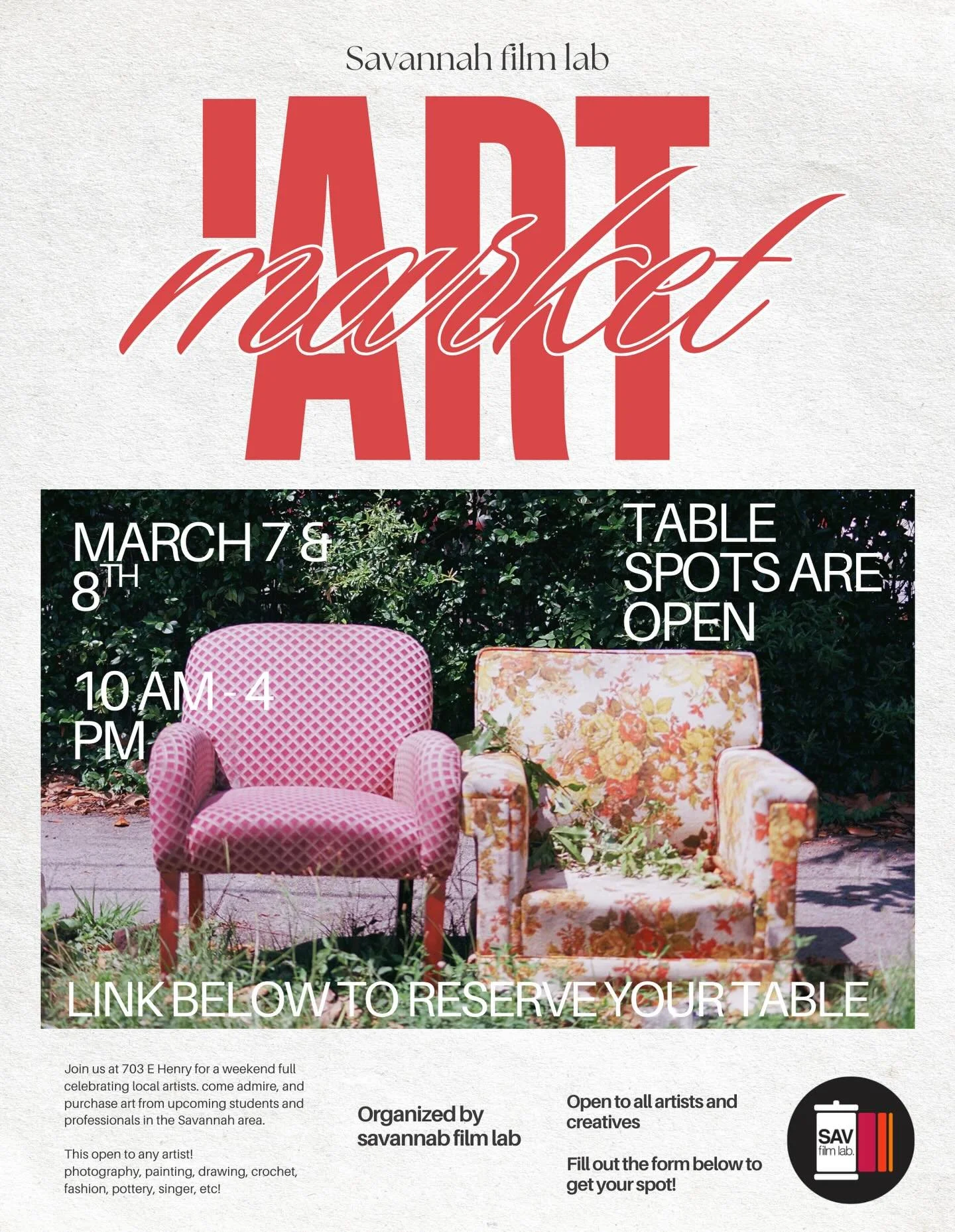 Join us March 7th &amp; 8th

10 AM &ndash; 4 PM

703 E Henry Street

We&rsquo;re celebrating EVERY kind of maker:
painters &bull; photographers &bull; potters &bull; crocheters &bull; jewelers &bull; illustrators &bull; fashion designers &bull; print