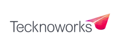 Logo of Tasknworks with a stylized pink and purple geometric arrow on the right.