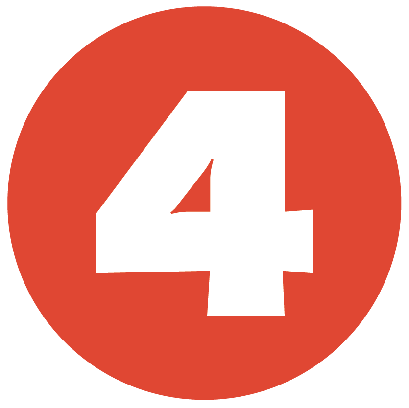 Number 4 in white on a red circular background.