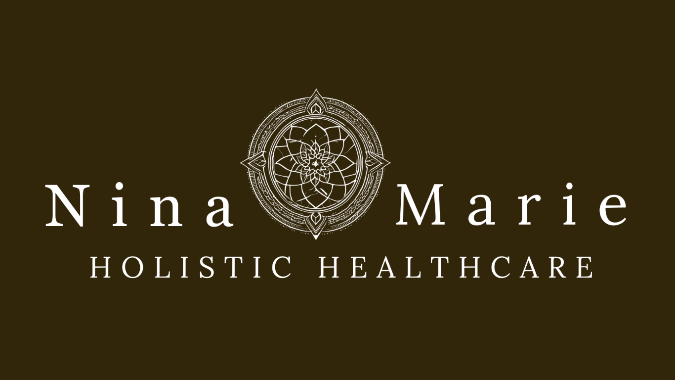 Logo for Nina Marie Holistic Healthcare featuring a white ornate mandala design on a brown background with the text 'Nina Marie' and 'Holistic Healthcare'.