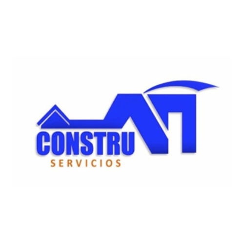 Logo de una empresa de servicios de construcción con el texto 'CONSTRU' en azul y 'SERVICIOS' en marrón