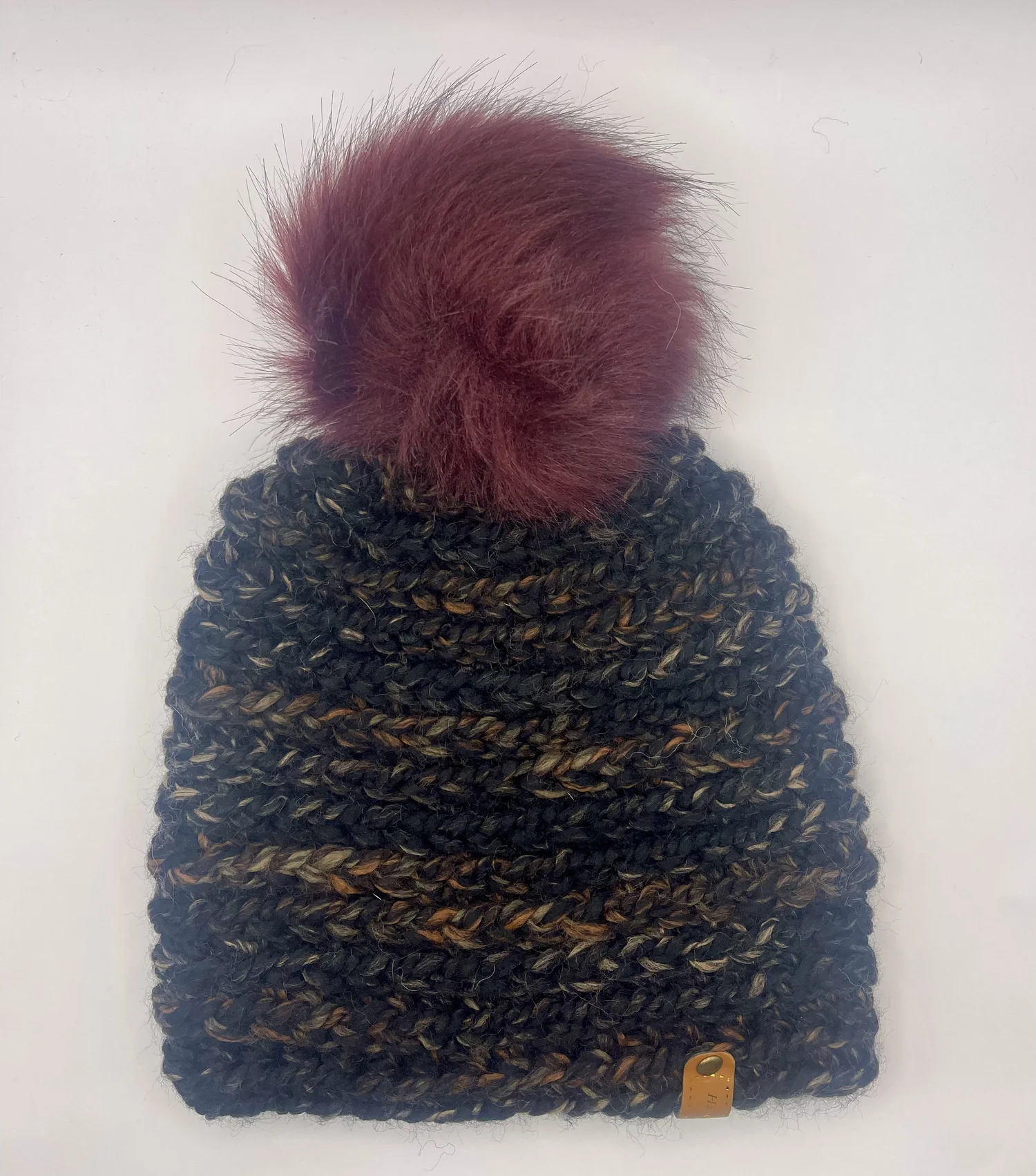 Black Beanie with red and brown colors, burgundy pom pom — Your Site Title