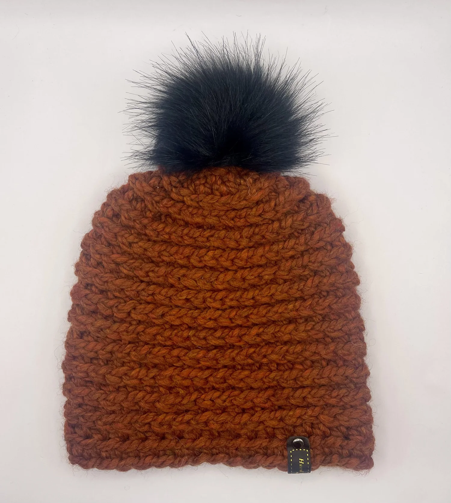 Burnt Orange Beanie with Black Pom Pom — Your Site Title display picture 3