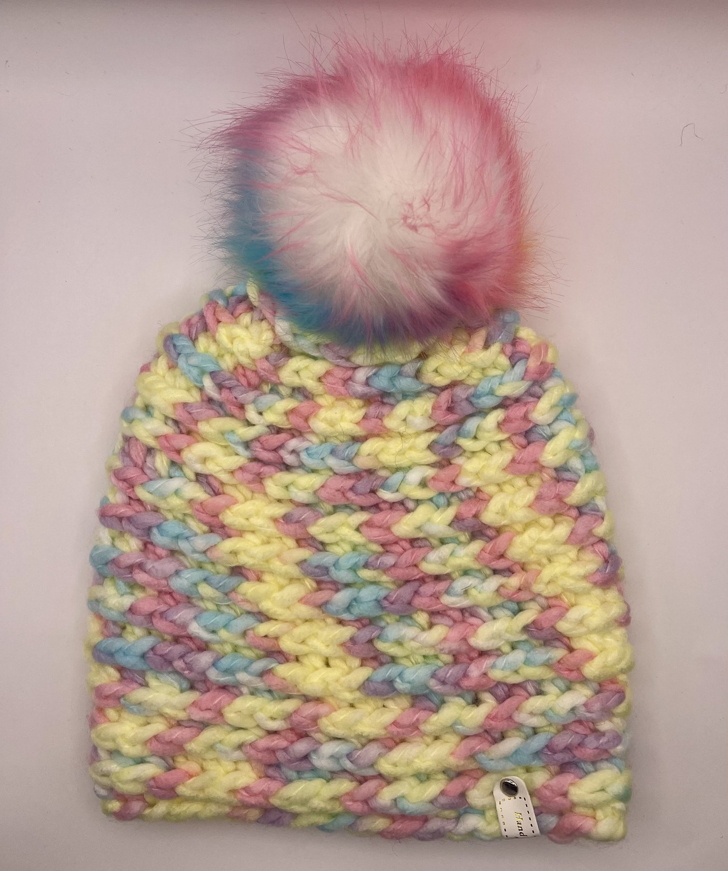 Lollipop color beanie with pink/blue/white pom pom — Your  display picture 2