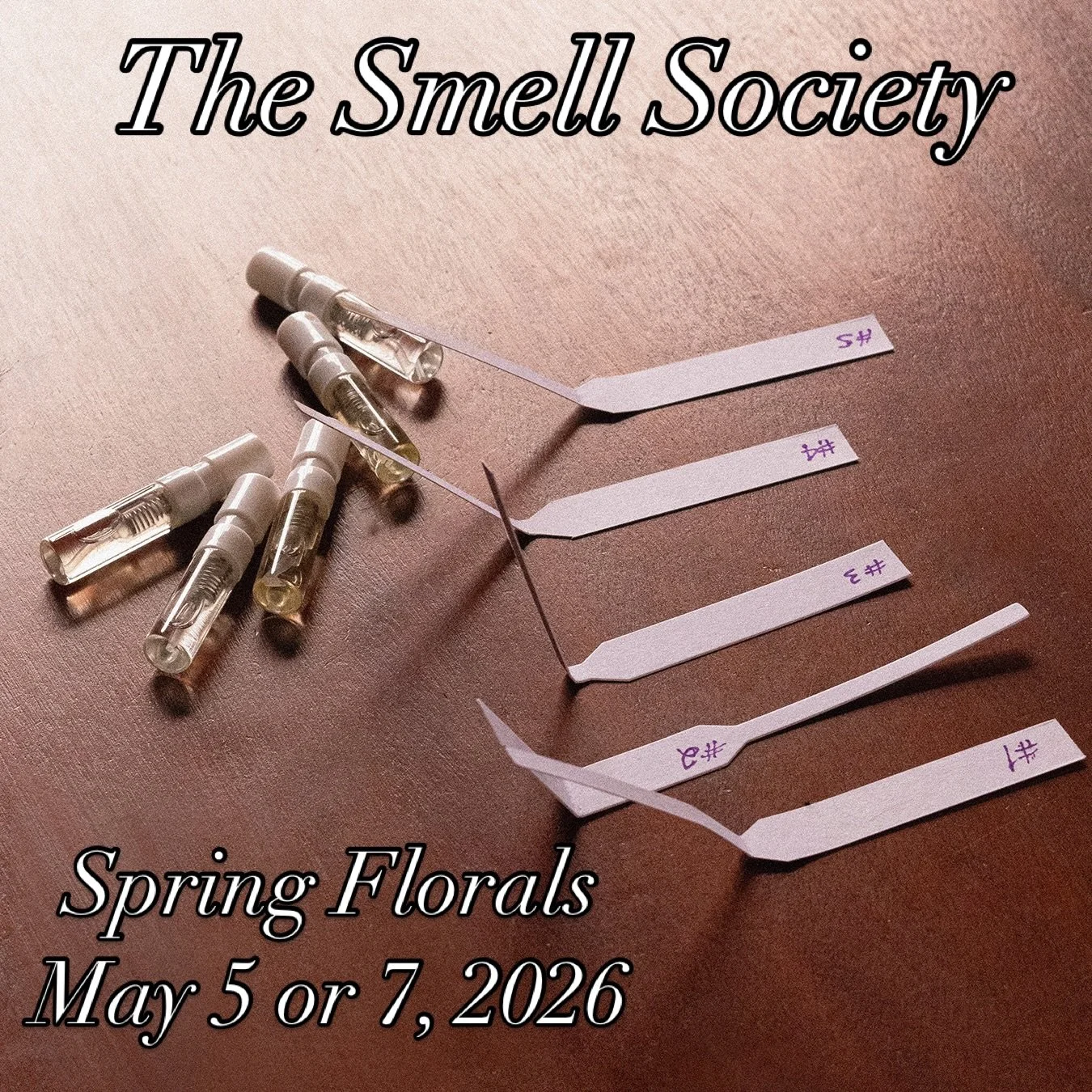 Join a community of curious noses for a guided sniff through five curated fragrance samples. Like a book club or wine tasting, but with fragrance!

The Smell Society meets quarterly to discover new scents together at intimate, immersive events hosted