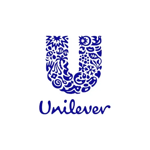 The Unilever logo featuring a large letter 'U' filled with various abstract shapes and symbols, with the word 'Unilever' written below it.