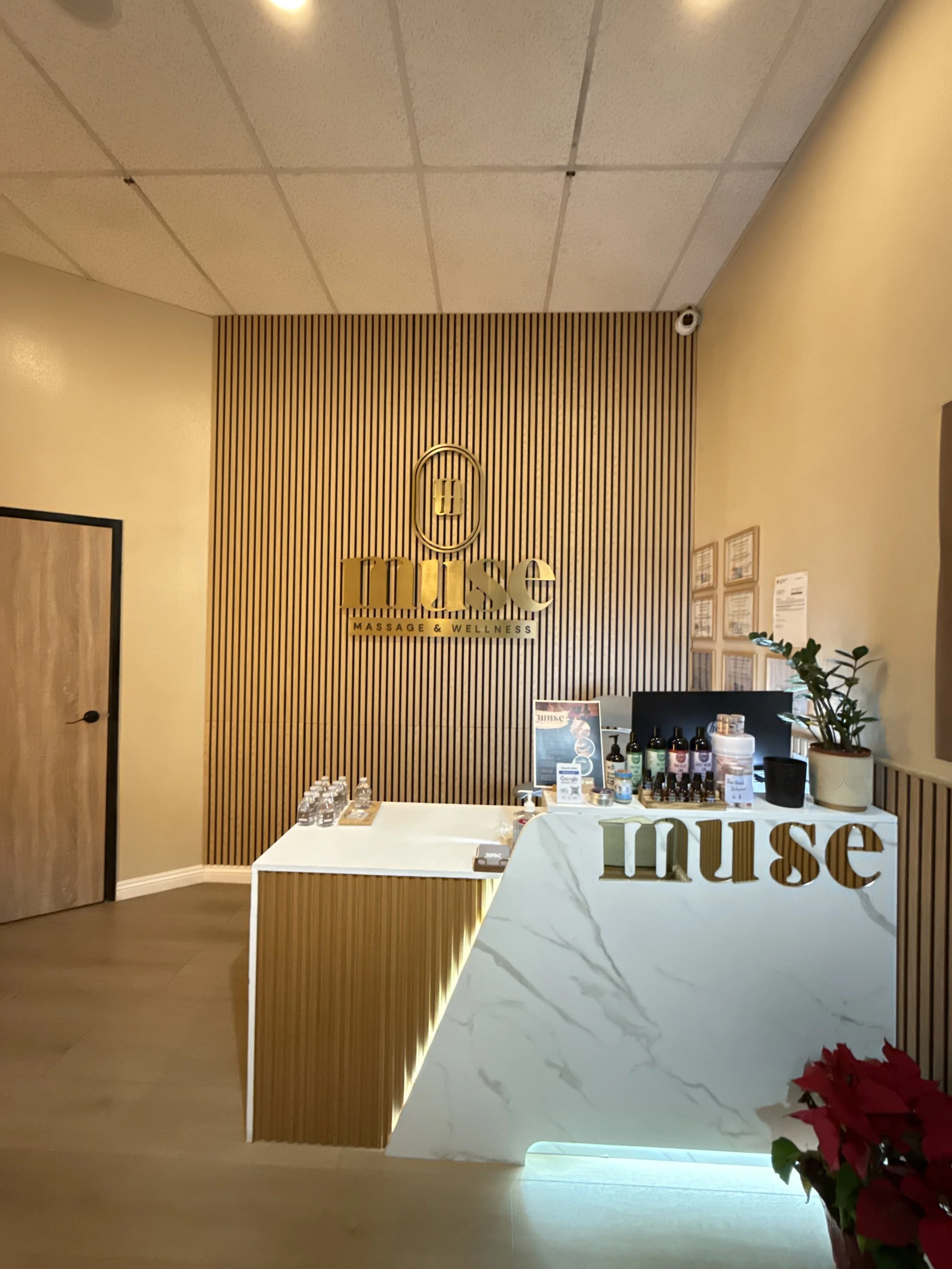 Acoustic Slat Panels Salon Decor